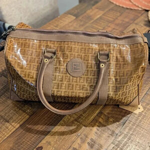 Authentic FENDI Boston Bag in Brown Zucca Coated Canvas